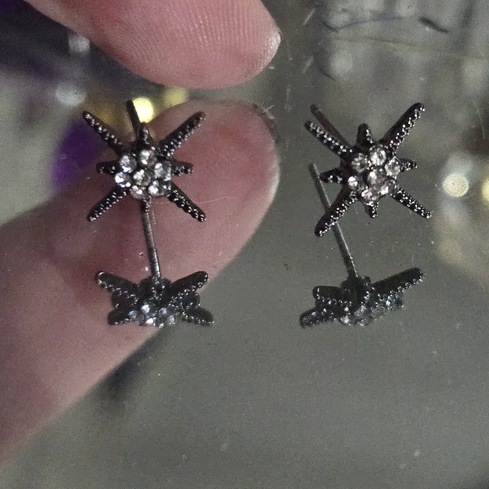 Black diamond star earrings